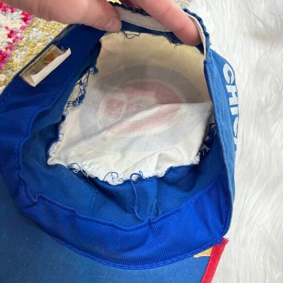 Vintage 80s MLB Chicago Cubs Baseball Hat Cap One Size OS Blue Red White - Picture 9 of 11